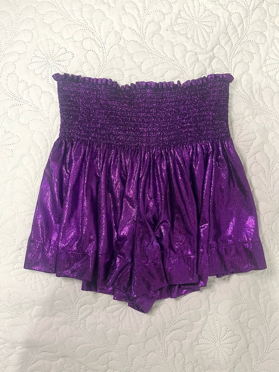 QUEEN OF SPARKLES Pants - Queen Of Sparkles Purple Metallic Swing Shorts  . Medium